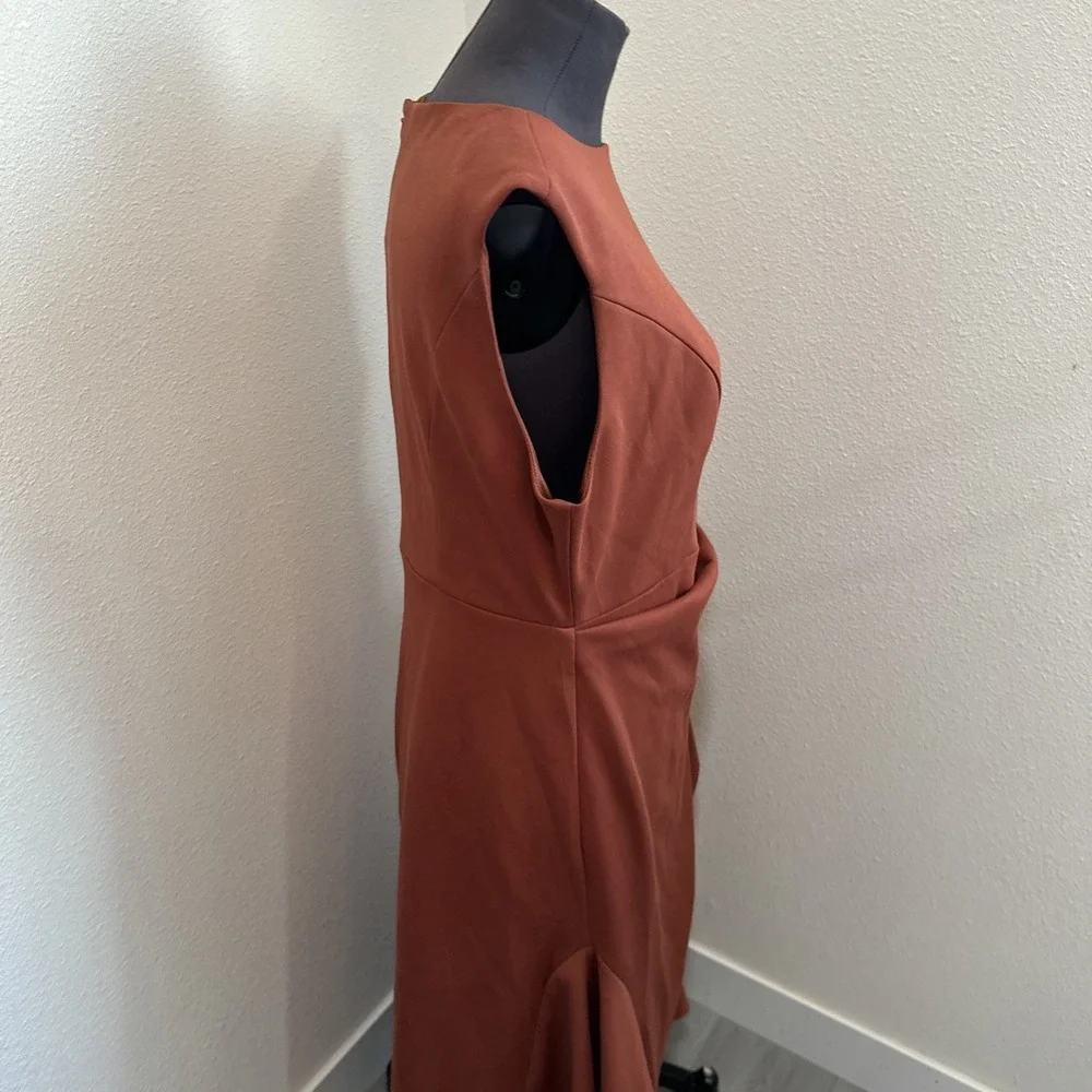 Fehaute Women's Sleeveless Draped Front Detail AssymetriicMidi Dress Rust Sz 12 - Picture 8 of 11